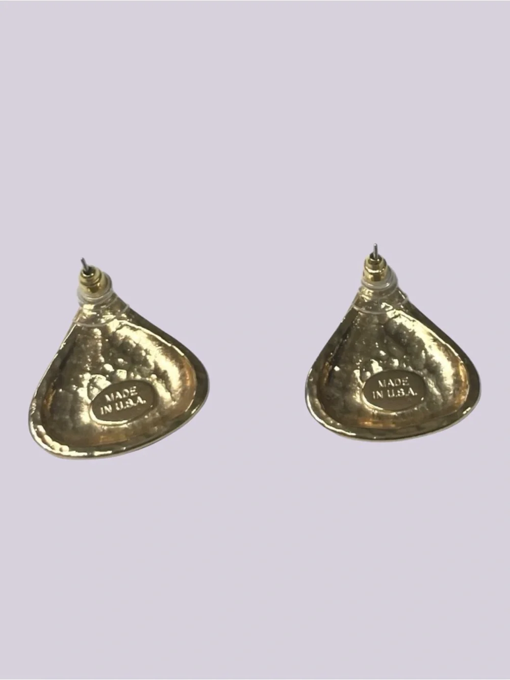 Vtg Made in USA Enamel Teardrop Earrings Red Purple Gold Abstract Swirl Studs